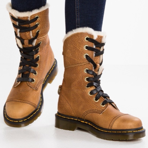 Dr. Martens Faux Fur Lined Brown Leather Lace-Up Boots
